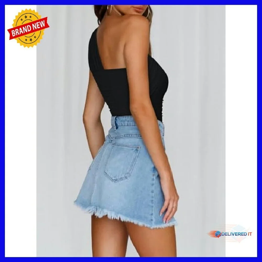 One Shoulder Mesh Bodysuit Backless Ruched Asymmetrical Top